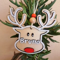 Adorno navideño modelo Reno nombre en madera