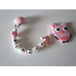 Chupetero pinza rosa y mordedor búho